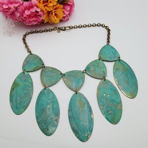 Brutalist Blue Patina Brass Statement Bib Necklace 17 in We Dream In Colour